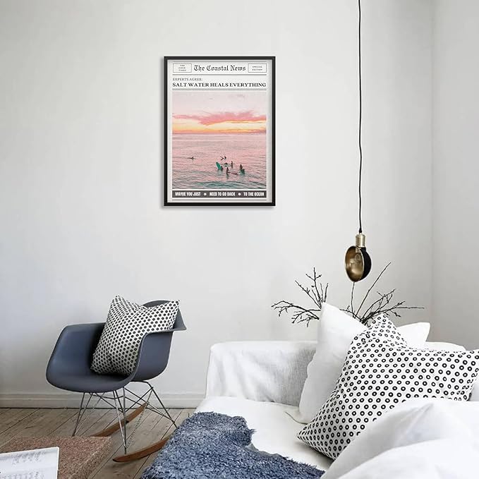 Pink Beach Newspaper Posters Vintage Fashion Coastal Girl Surf Wall Art 16X24 - Image 6