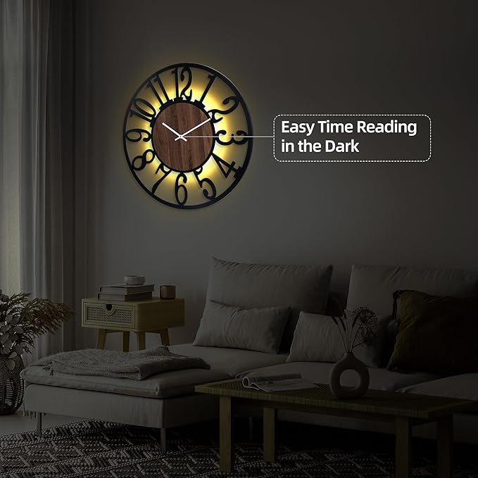 32'' Large Wall Clock with Adjustable Night Light, Glow in The Dark Decorative - Image 6
