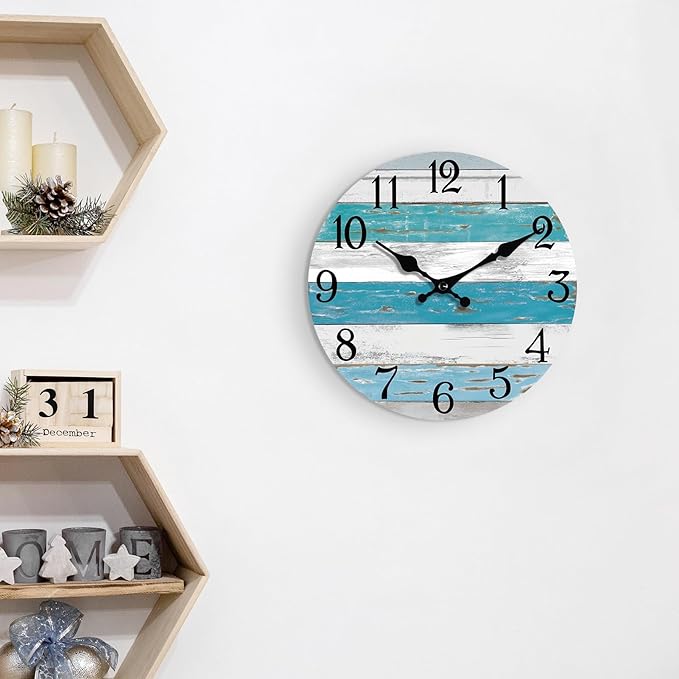 KECYET Wall Clock Battery Operated 8 Inch Outdoor Beach Style Blue Coastal - Image 7