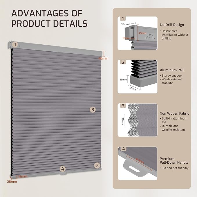 Grandekor No Drill No Tools Cordless Cellular Shades, UV Protection Privacy No - Image 9