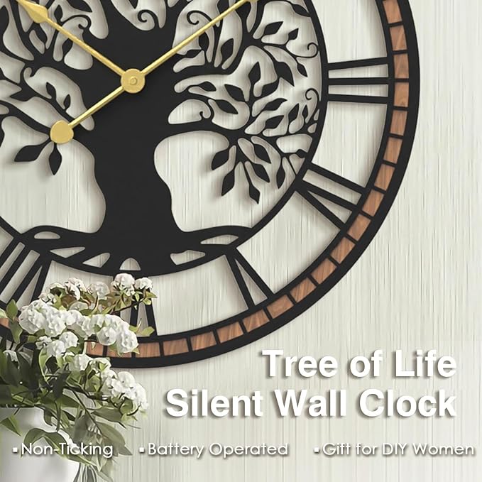 Micasso Wall Clocks Battery Operated: 18Inch Farmhouse Tree of Life Metal - Image 8