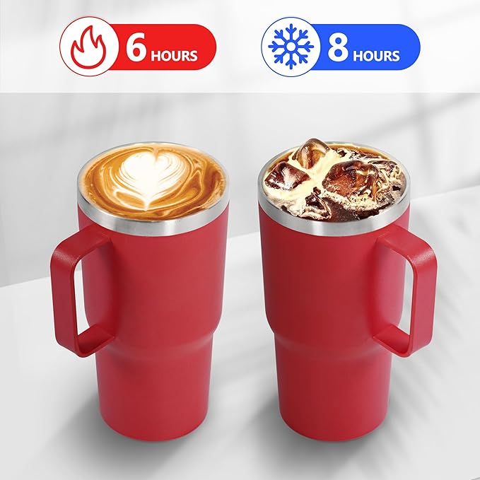 20 oz Tumbler with Handle, insulated cup coffee mug with lid, straw and handle, Double Wall Stainless Steel Vacuum Coffee Tumbler travel mug spill proof, 1pcs Red