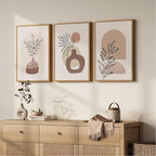 Framed Neutral Boho Wall Art Bedroom, 3 Piece Abstract Bohemian Brown Botanical - Image 8