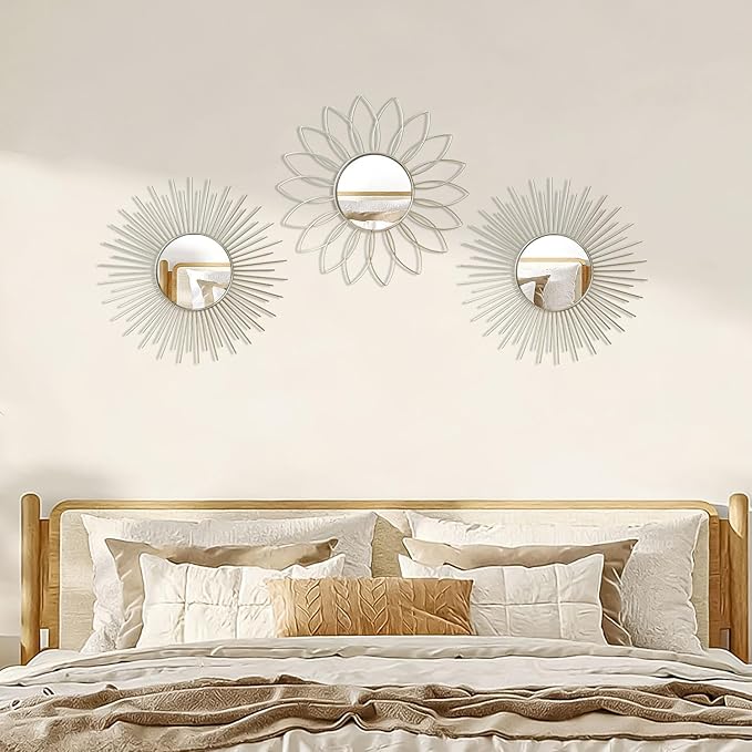 3 Pack Metal Mirrors for Wall Sunburst Wall Mirrors Home Décor Decorative - Image 5