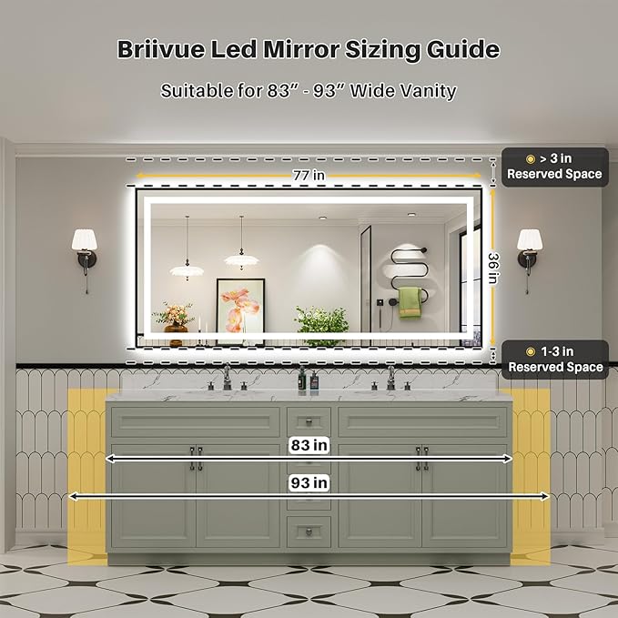 77x36 Inch LED Bathroom Mirror - Image 3