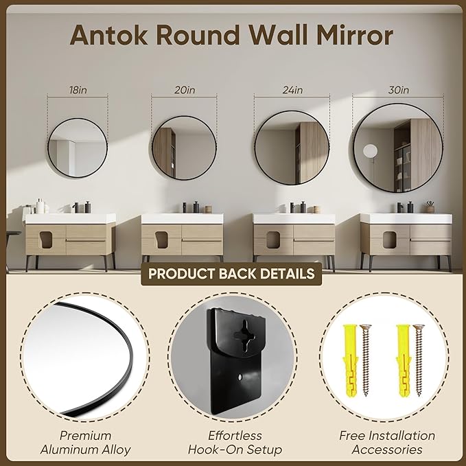 Antok 24 Inch 2PCS Round Mirror - Image 6