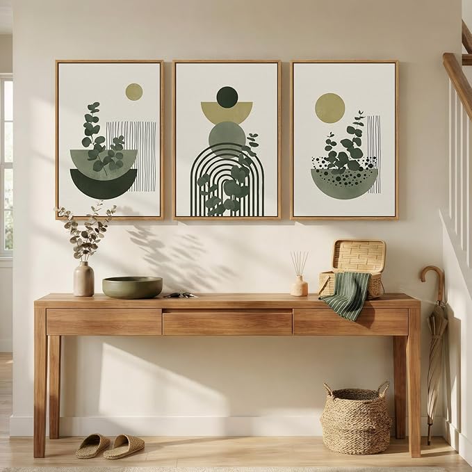 Framed Boho Botanical Wall Art for Living Room, 3 Piece Modern Green Bohemian - Image 6