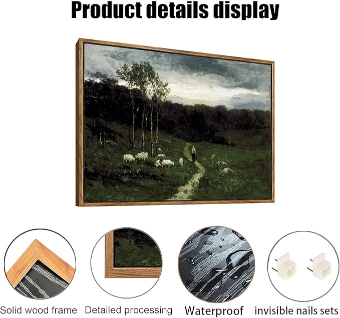 OIQArtOIQ Framed Vintage Landscape Wall Art Shepherd Natural Scenery Oil - Image 4