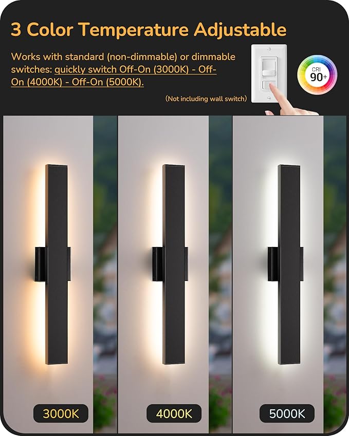 EDISHINE 23.6" Modern Outdoor Wall Lights, 3CCT & 10%-100% Dimmable, IP65 - Image 4