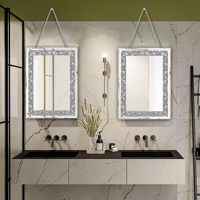2 Piece Wall Mirrors, Crush Diamond Wall Décor Silver Decorative Mirrors - Image 6