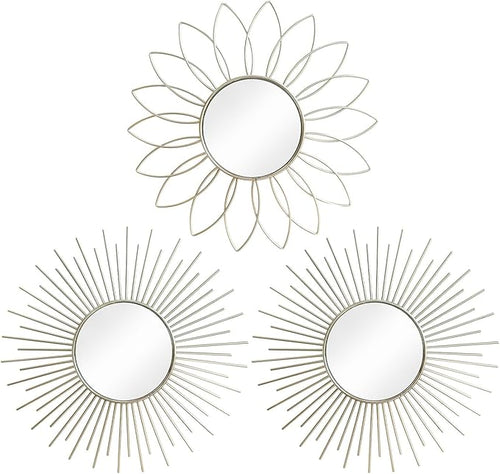 3 Pack Metal Mirrors for Wall Sunburst Wall Mirrors Home Décor Decorative by Uaussi
