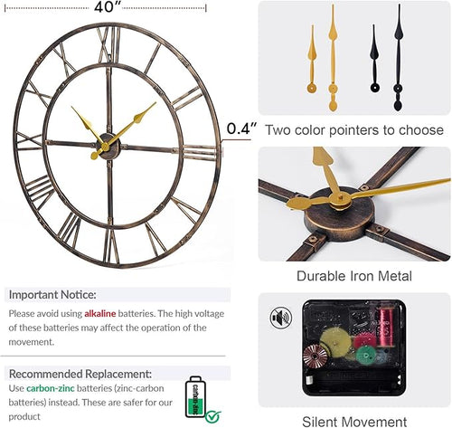 40 Inch Large Wall Clock for Living Room Decor – Easy-Assembly Silent - Image 2