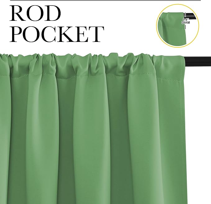 NICETOWN Kitchen Curtains, Short Blackout Drapes, Froest Green, Thermal - Image 2
