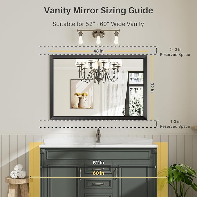 Briivue 48x32 Inch Black Bathroom Mirror - Image 2