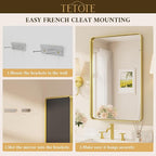 TETOTE 40 x 30 Inch Gold Bathroom Mirror, Brushed Brass Metal Frame Mirror - Image 7