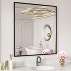 LOAAO 30"X36" Black Rectangle Bathroom Mirror Wall, Matte Black Aluminum Alloy - Image 3