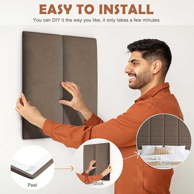 IFNOW Upholstered Wall Mounted Headboard, 3D Peel & Stick Soundproof Wall Panels - Image 5