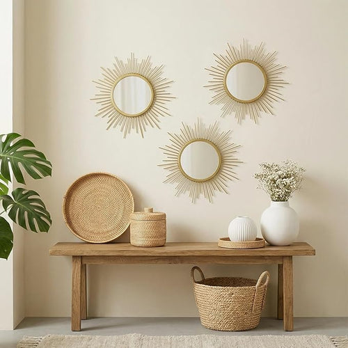 3 Set Gold Sunburst Mirrors for Wall Decorative Metal Mirrors Small Mirror Sets - Image 2