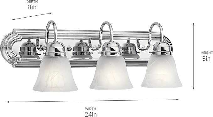 Kichler 24" 3-Light Vanity Bath Light in Chrome, Modern Bathroom Light - Image 9