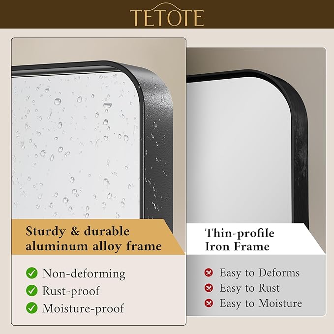 TETOTE Black Framed Bathroom Mirror, 40 x 24 Inch Matte Metal Frame Vanity - Image 3