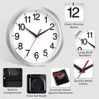 Rohioue 14 Inch Wall Clock Modern Battery Operated Silent Non Ticking Analog - Image 5
