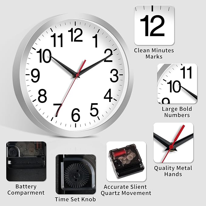Rohioue Wall Clock Modern 8 Inch Battery Operated Silent Non Ticking Small - Image 4