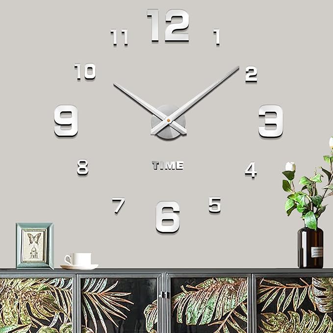 Mintime Modern Frameless DIY Wall Clock Large 3D Wall Watch Mirror Numbers by Asrnten