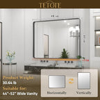 TETOTE 48 x 40 Inch Black Frame Mirror, Bathroom Vanity Mirror - Image 6
