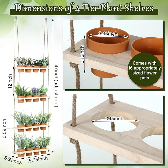 FillTouch 4 Tiered Window Plant Shelves Hanging Herb Planter Indoor Display - Image 9
