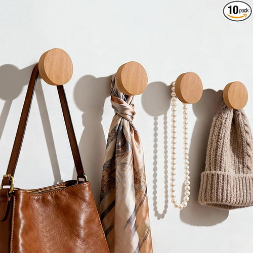 4 Pack Wood Hooks No Damage Wall Hooks Round Rings Adhesive Hooks Clothes by Birosnsy