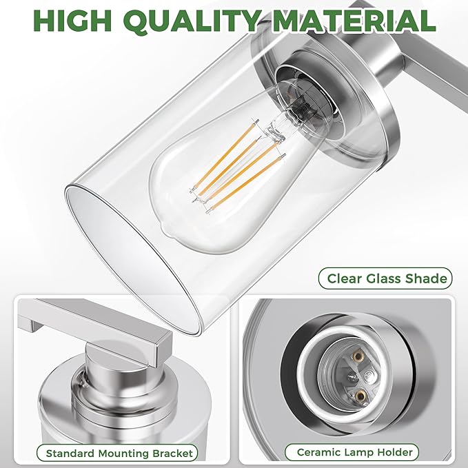 DORESshop 17 Inch Bathroom Light Fixtures, 3-Light Chrome Bathroom Lighting - Image 4