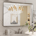 LOAAO 40X30 Inch Brushed Nickel Bathroom Mirror, Rounded Rectangle Silver Metal by LOAAO