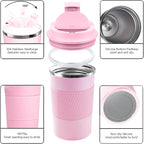 YINBAOGE Insulated Travel Coffee Mug, Spill & Leak Proof, Portable To Go Camping Stainless Steel Coffee Tumbler, Reusable Thermal Coffee Cup with Lid for Hot & Cold Drinks (Pink, 12 OZ)