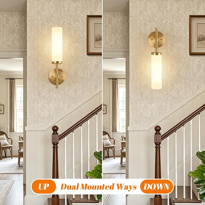 Wall Sconces Set of Two, Brushed Gold Bathroom Sconces - Image 8