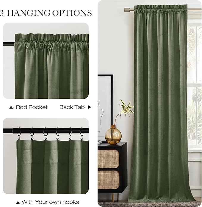 NICETOWN Super Soft Sage Green Velvet Curtains & Drapes 84 inches - Image 6