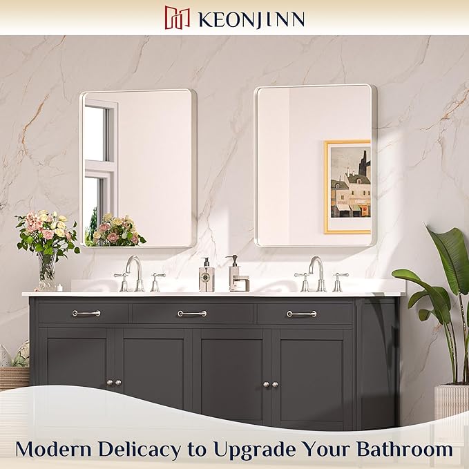 Keonjinn 28 x 36 Inch Brushed Nickel Bathroom Mirrors - Image 2