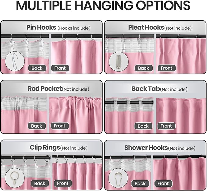 Pink Curtains Blackout for Girls Bedroom 2 Panels Set - Image 2