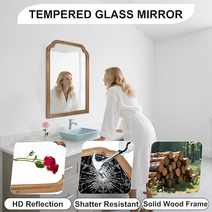 Wood Bathroom Mirror for Wall, 36 x 24 Inch Large Decorative Wall Mirror - Image 5