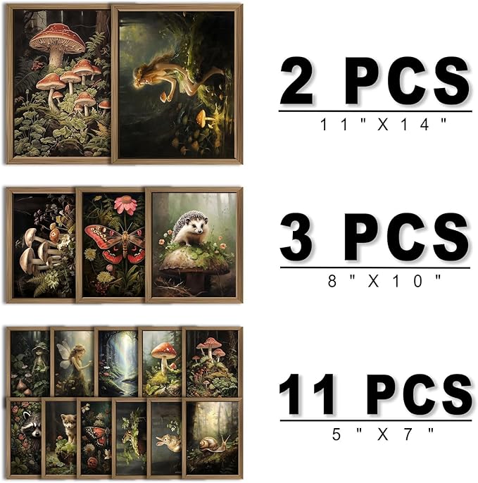 ANERZA 16 PCS Framed Dark Cottagecore Wall Art Decor, Cottage Core Wall Prints - Image 2