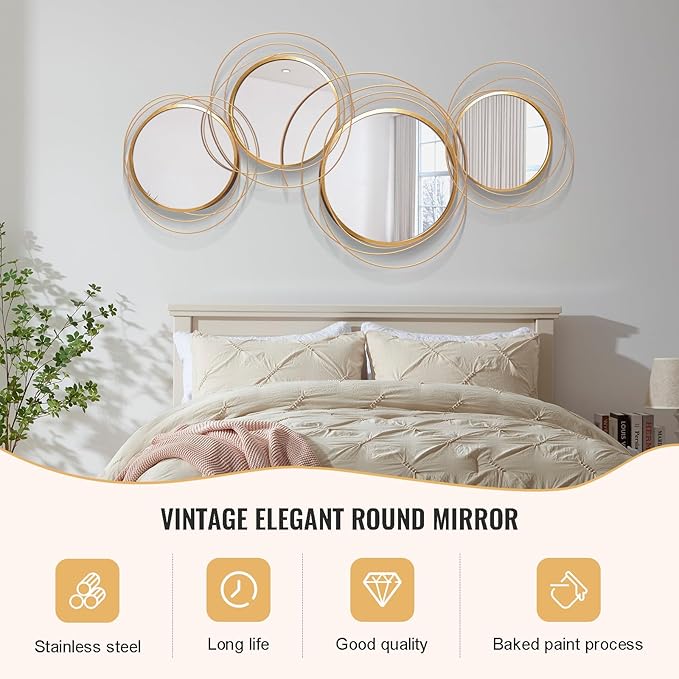 Large Decorative Wall Mirror, Modern Gold Wall Art Mirrors - Image 4