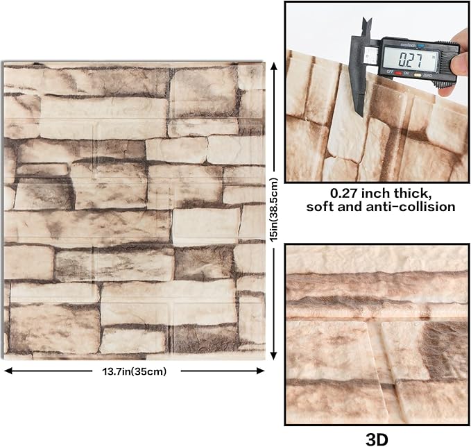10PCS 3D Wall Panels Peel and Stick Foam, Self-Adhesive Decorative 3D Brick - Image 3