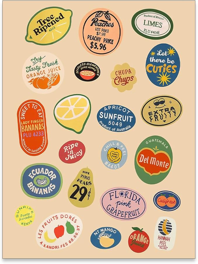 Trendy Kitchen Canvas Wall Art Vintage Fruit Market Pictures Prints Retro Food by PDFI