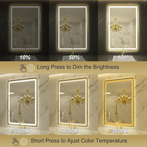 24''x36'' Gold Framed LED Bathroom Mirror - Image 2