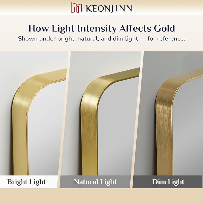 Keonjinn Gold Bathroom Mirrors for Over Sink, 28” x 36” Rounded Rectangle - Image 9