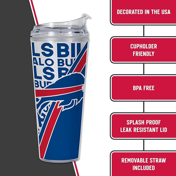 NFL Football 24oz Acrylic Tumbler with Hinged Lid, Officially Licensed Double Wall Tumbler for NFL Fans