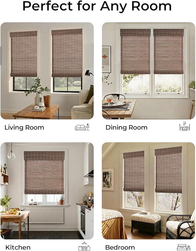 UNISHADES No Drill Cordless Bamboo Roman Shades, Light Filtering Woven Natural - Image 5