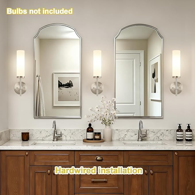 Wall Sconces Set of Two, Brushed Nickel Bathroom Sconces - Image 3