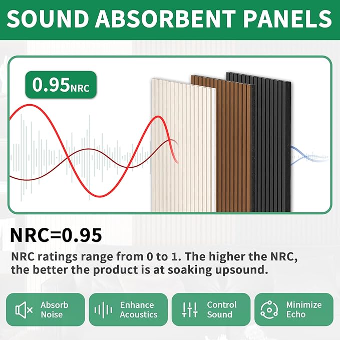 Wood Slat Acoustic Panels, 4 Pack 94" x 8" Wood Wall Panels, Soundproof Wood - Image 2