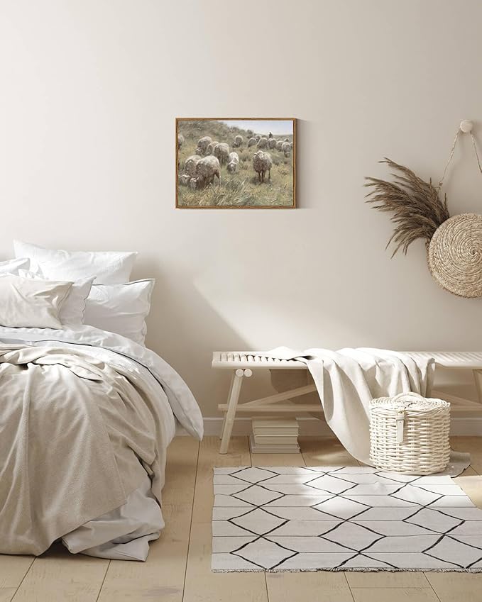 InSimSea Framed Canvas Wall Art Vintage Decor, Sheep on the Dunes Wall Pictures - Image 3