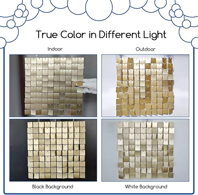 COKAOBE Champagne Gold Sequin Wall Backdrop 24PCS Square Sequin Backdrop - Image 4